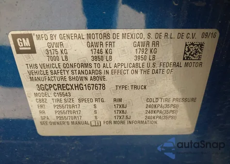 2017 Chevrolet Silverado 1500 1Lt from USA, damaged, VIN 3GCPCRECXHG167678